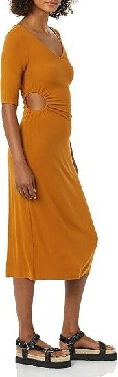 Orange Midi Dress With Side Cutout image 4